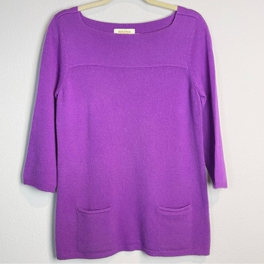 Peck & Peck Purple Cashmere Boat Neck Tunic Pullover Tunic Sweater M